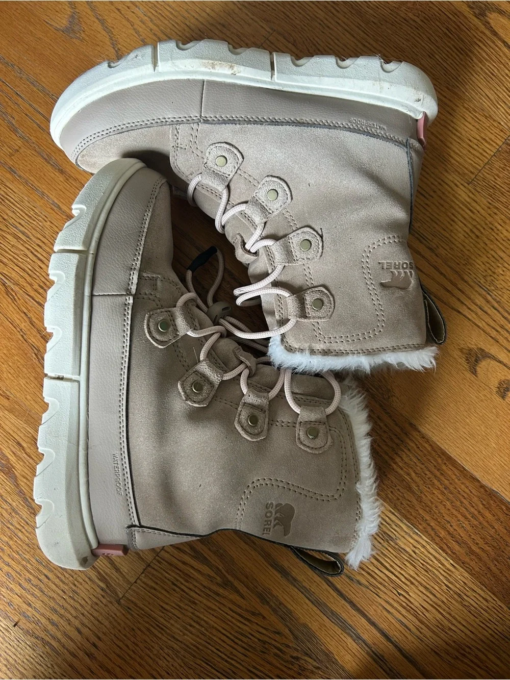 Sorel Kids Taupe Faux-Fur Lace-Up Winter Boot